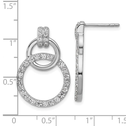Sterling Silver Rhodium-plated Polished CZ Two Circle Dangle Earrings