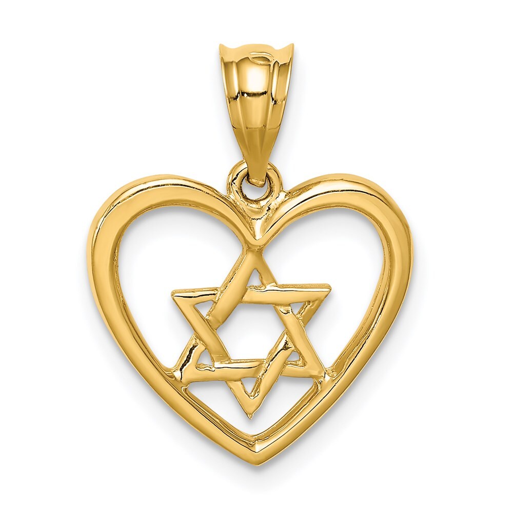14k Yellow Gold Polished Star of David in Heart Pendant for Women