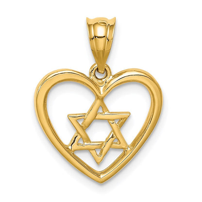 14k Yellow Gold Polished Star of David in Heart Pendant for Women