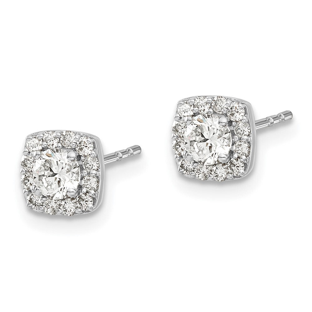 14k White Gold Square Cluster Diamond Stud Earrings