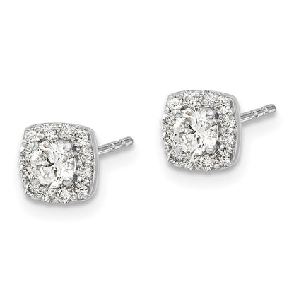 14k White Gold Square Cluster Diamond Stud Earrings