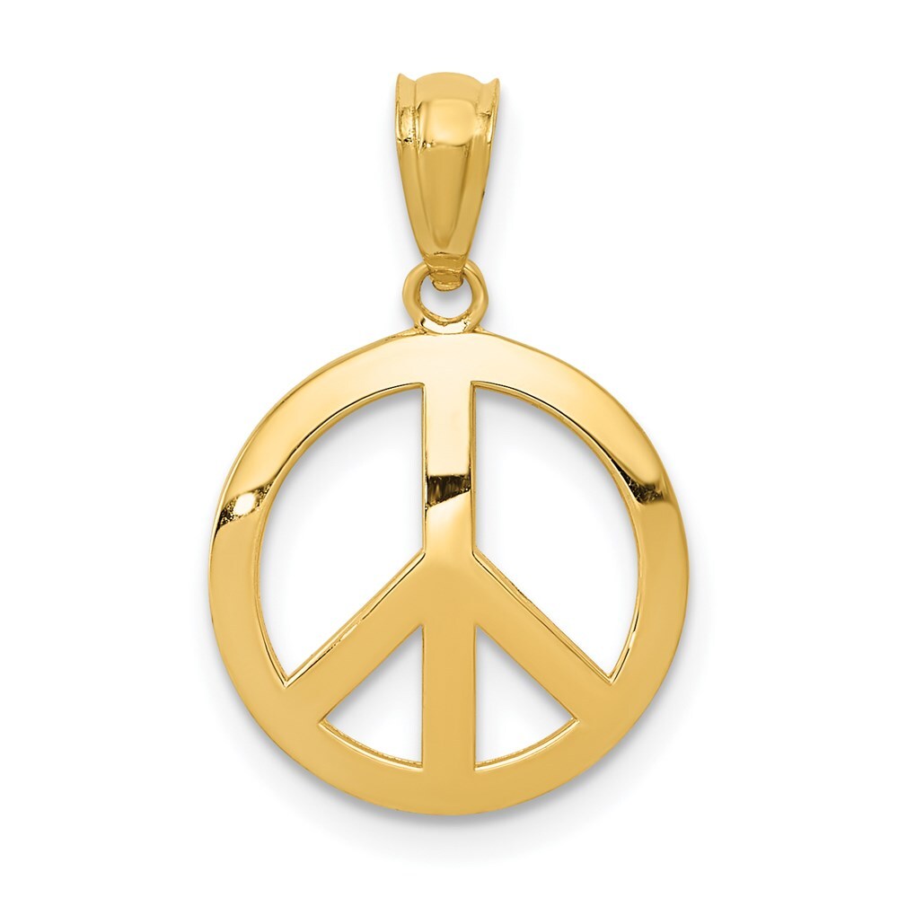 14k Yellow Gold Polished Peace Sign Circle Pendant for Women