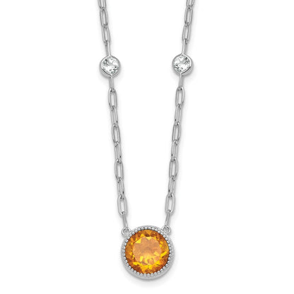 Sterling Silver Polished Round Citrine and White Topaz Necklace 16+2"
