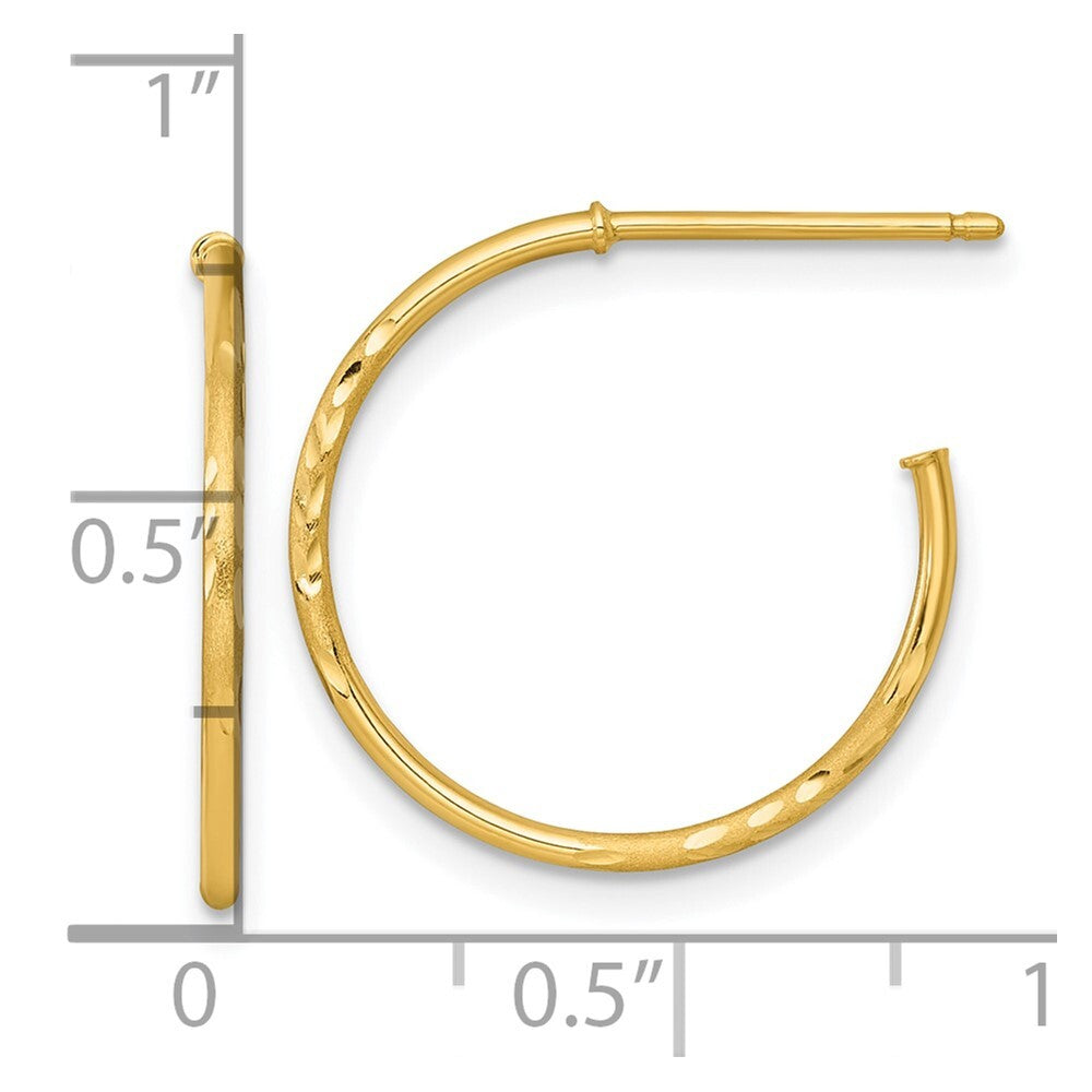 14k Yellow Gold Polished 1.2 x 20mm Diamond-cut Solid C-Hoop Earrings