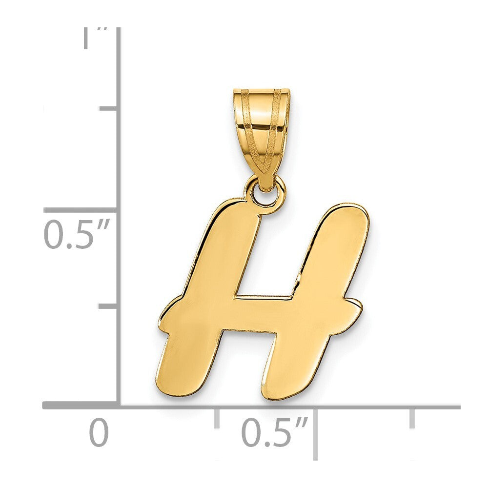 14k Yellow Gold Polished Script Letter H Initial Pendant for Women