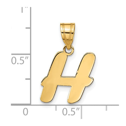 14k Yellow Gold Polished Script Letter H Initial Pendant for Women