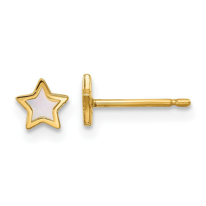 14k Yellow Gold Polished Mother of Pearl Star Stud Earrings Gift for Women