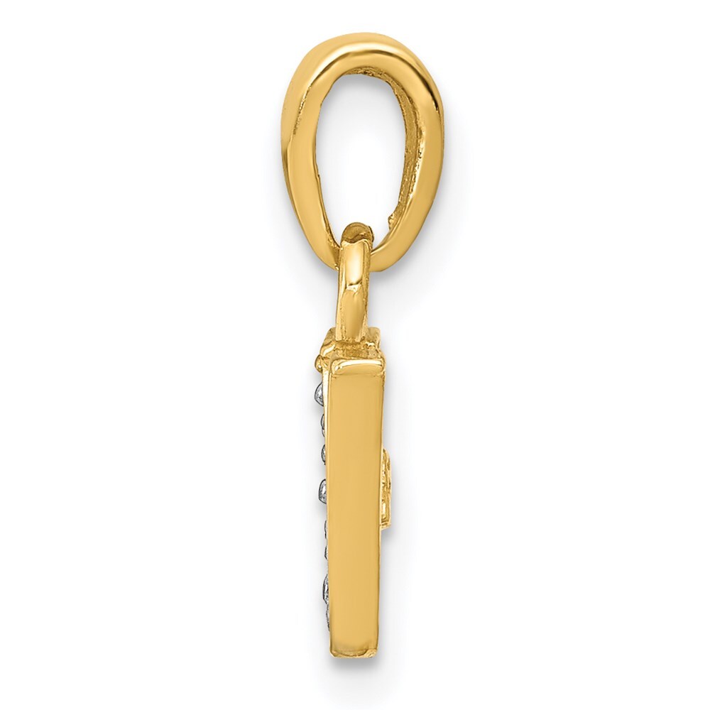14k Yellow Gold with Rhodium Diamond Letter V Initial Pendant for Women