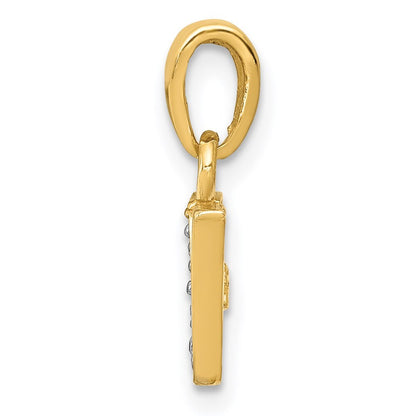 14k Yellow Gold with Rhodium Diamond Letter V Initial Pendant for Women