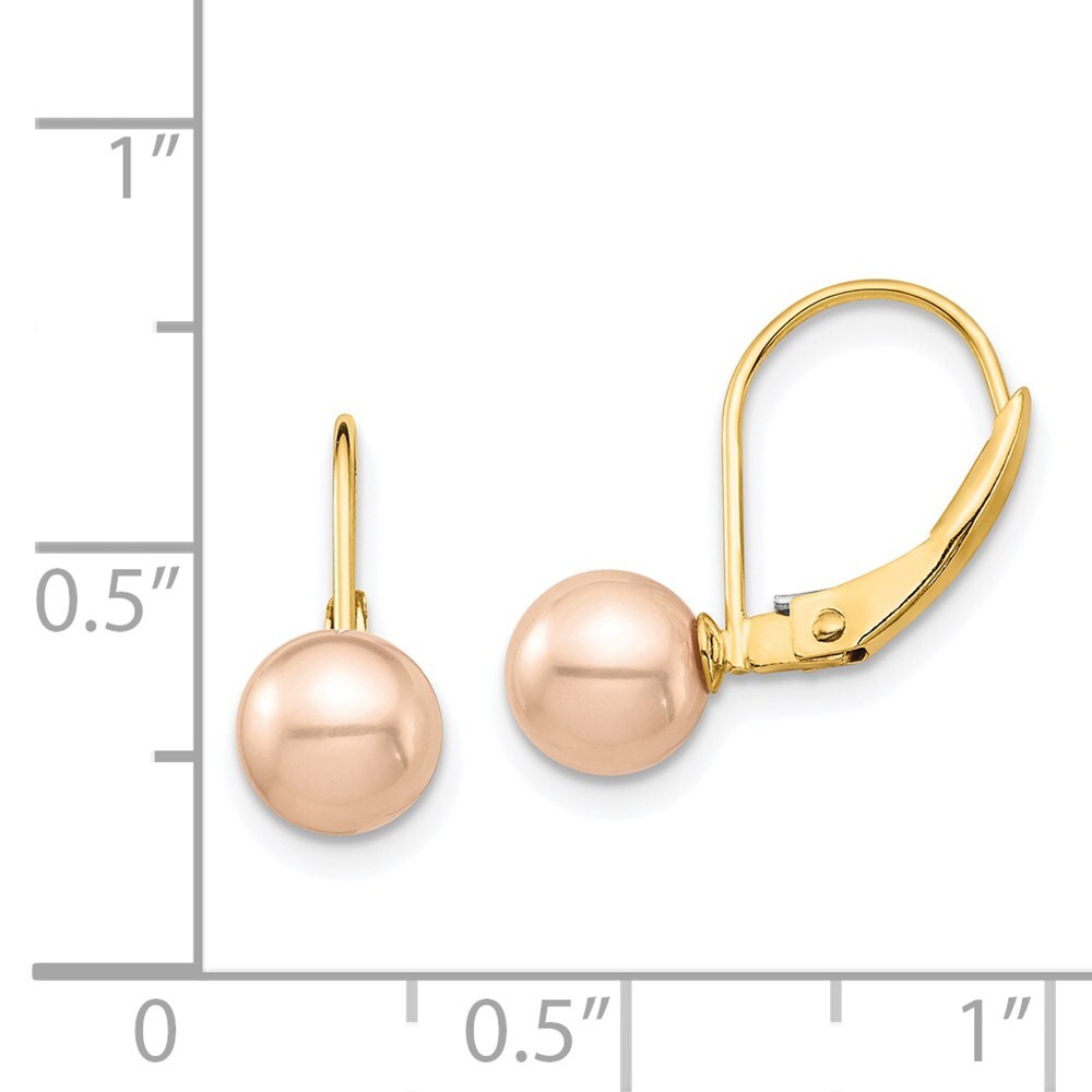 14k Yellow Gold 6-7mm Pink Round Freshwater Cultured Pearl Leverback Earrings