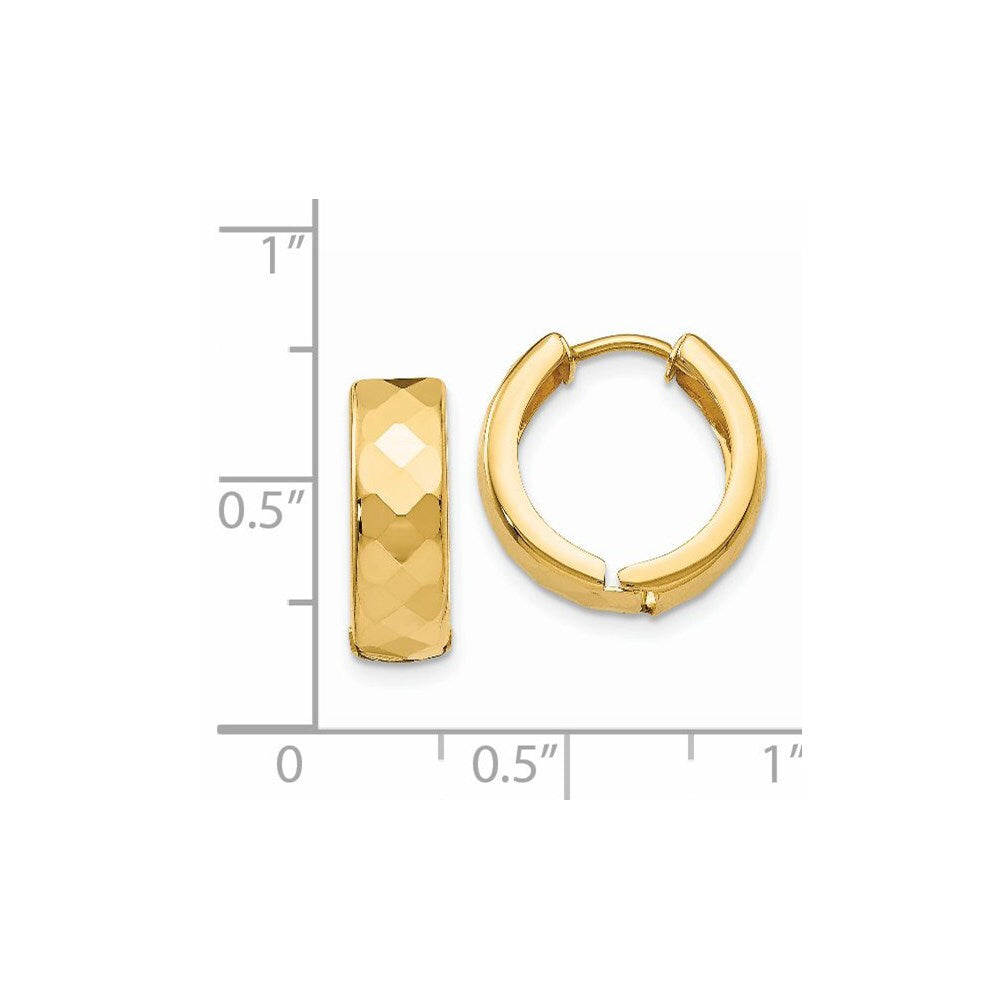 14k Yellow Gold Textured Hinged Hoop Earrings Gift for Women