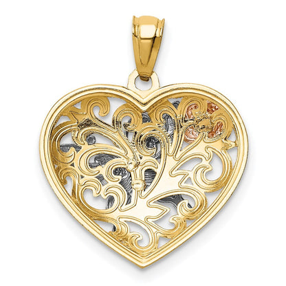 14k Tri-Color Gold Tri color Butterfly Heart Pendant for Women