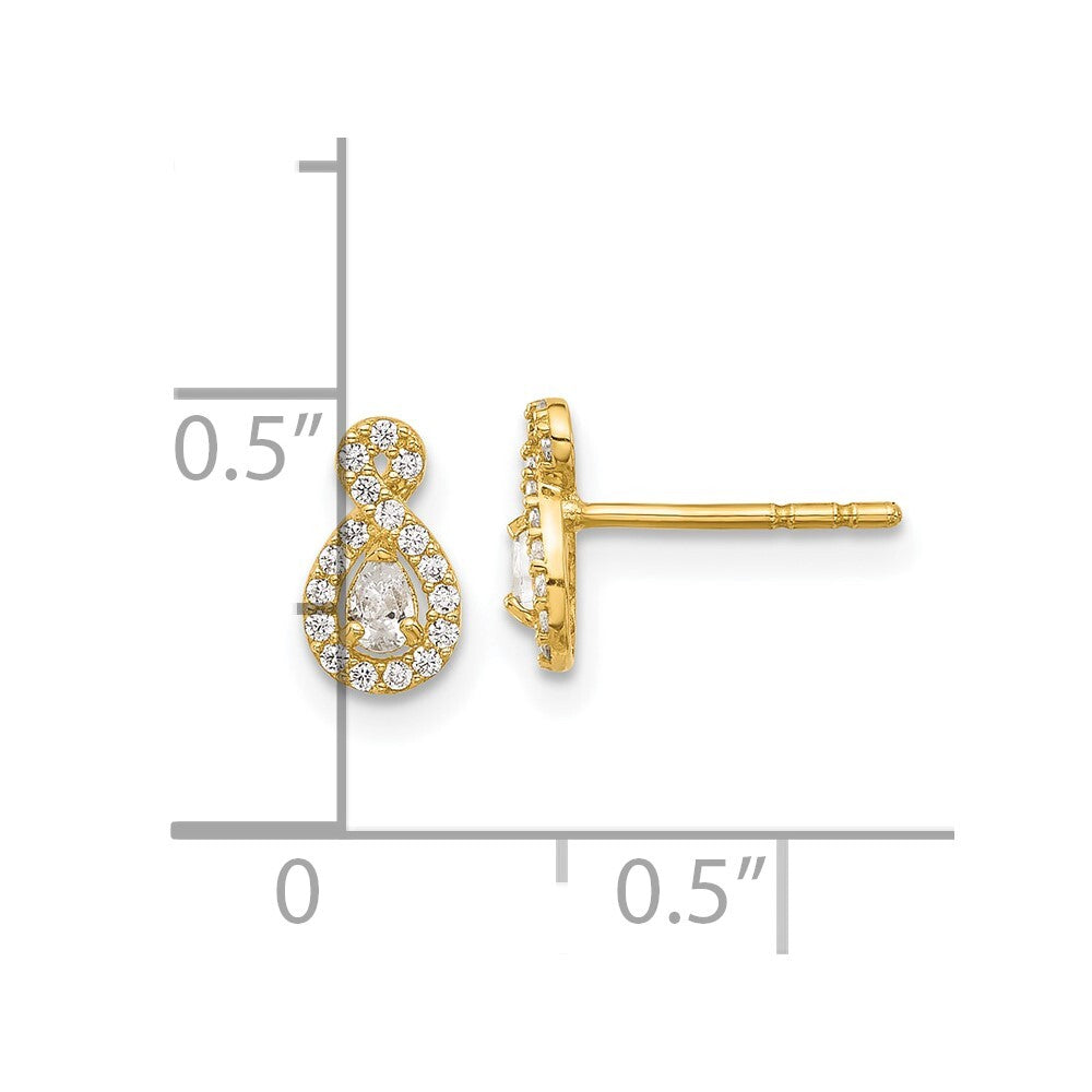 14k Yellow Gold Polished Cubic Zirconia Infinity Stud Earrings Gift for Women