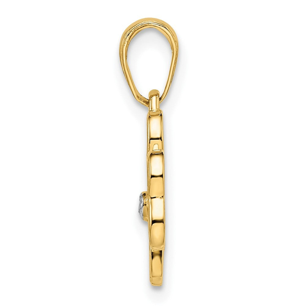 14k Yellow Gold and White Rhodium Diamond-cut Clover Pendant