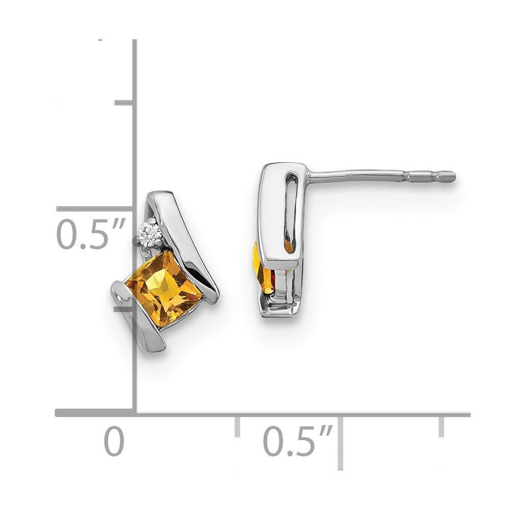 14K White Gold Cushion Citrine and Diamond Stud Earrings Gift for Women