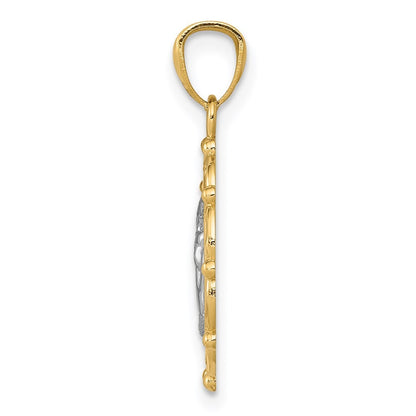 14k Yellow Gold w Rhodium Angel Pendant