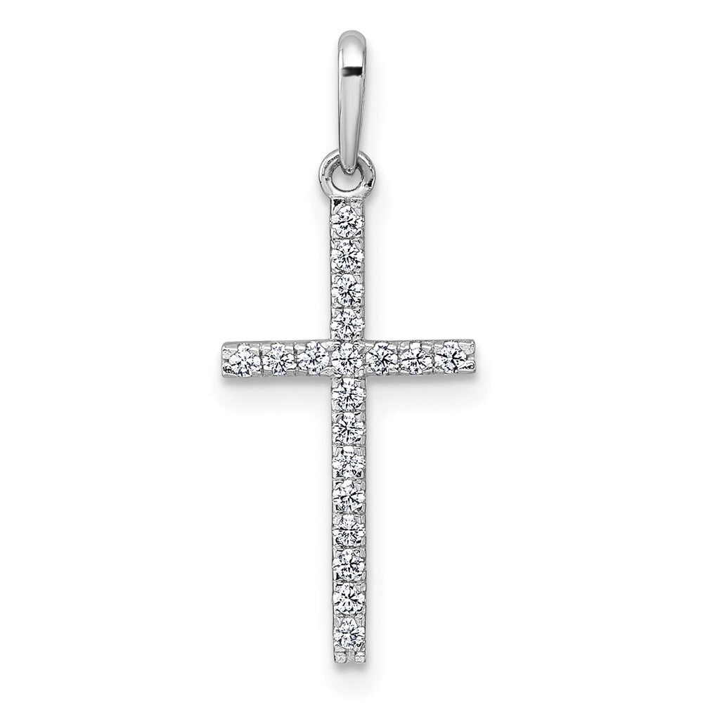 14k White Gold Polished Cubic Zirconia Cross Pendant