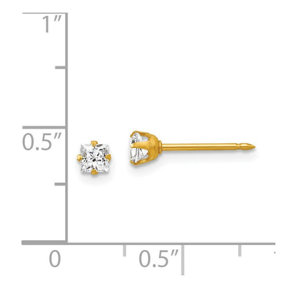 18k Yellow Gold 3mm Square Cubic Zirconia Stud Earrings Gift for Women