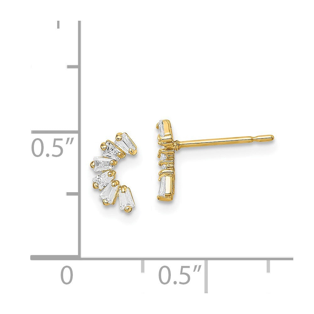 14k Yellow Gold Cubic Zirconia Arch Stud Earrings Gift for Women