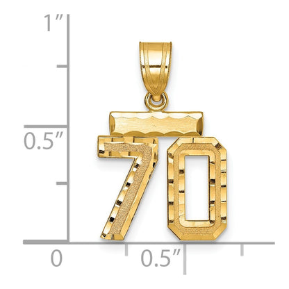 14k Yellow Gold Small Brushed Diamond-cut Number 70 Charm Pendant for Women