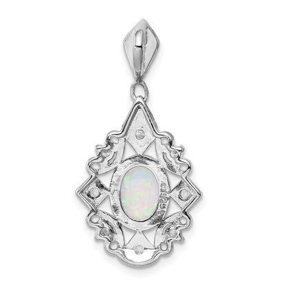 Sterling Silver Rhodium-plated Created Opal and Cubic Zirconia Pendant