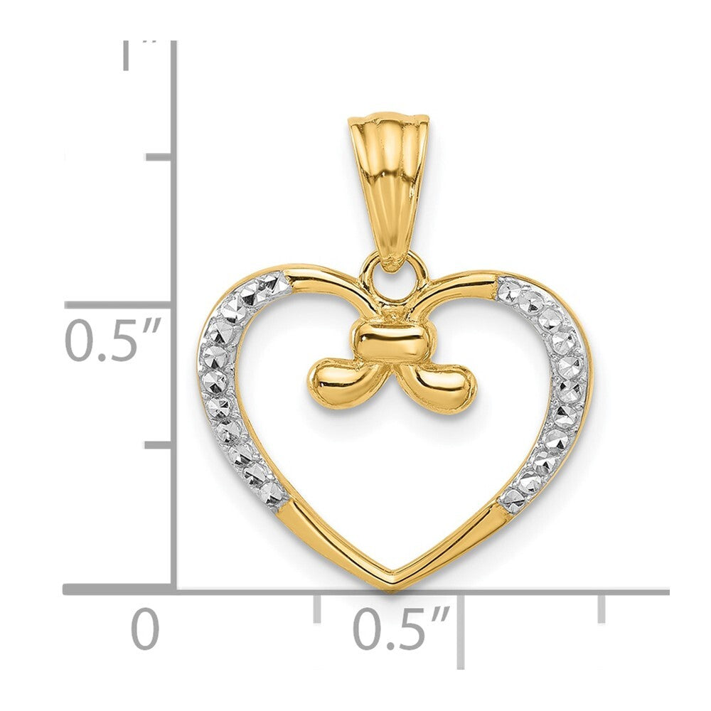 14k Yellow Gold and White Rhodium Diamond-cut Heart Pendant for Women