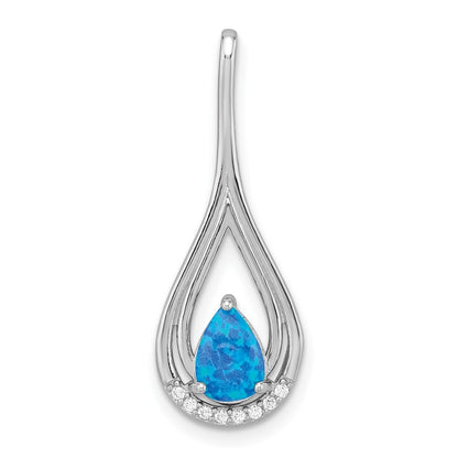 Sterling Silver Polished Blue Created Opal & Cubic Zirconia Pendant