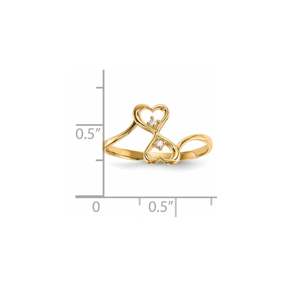 14K Yellow Gold CZ Double Heart Ring Size 7