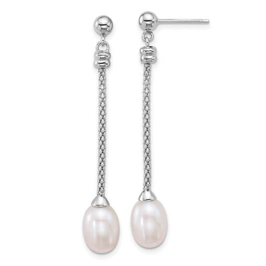 Sterling Silver 7-8mm White Rice Freshwater Cultured Pearl Post Dangle Earrings