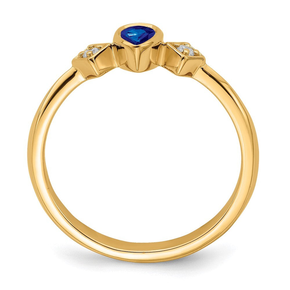 14K Yellow Gold Pear Bezel Sapphire and Diamond Ring Size 7