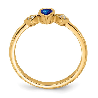 14K Yellow Gold Pear Bezel Sapphire and Diamond Ring Size 7