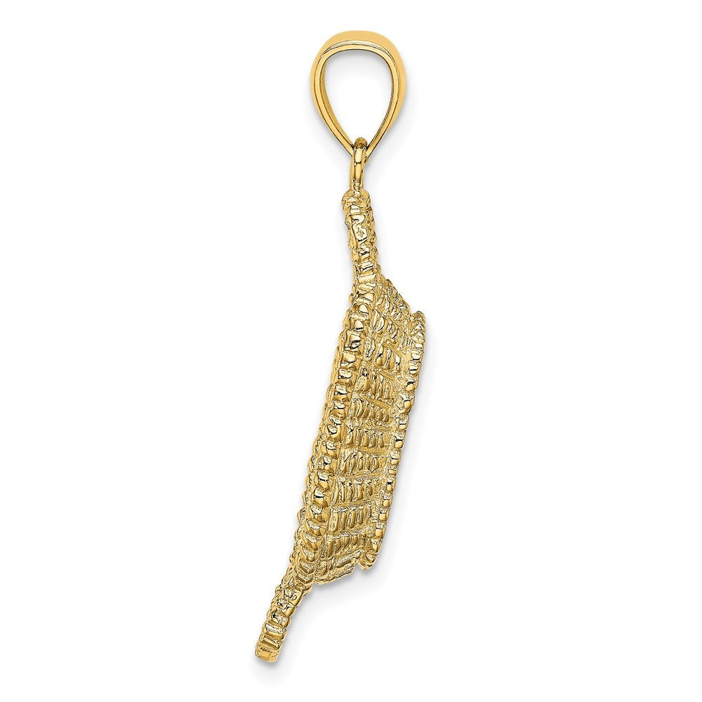 14k Yellow Gold 3-D 2 Handles Rectangular Basket Charm Pendant