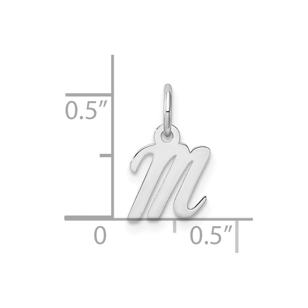 14k White Gold Small Script Letter M Initial Charm Pendant