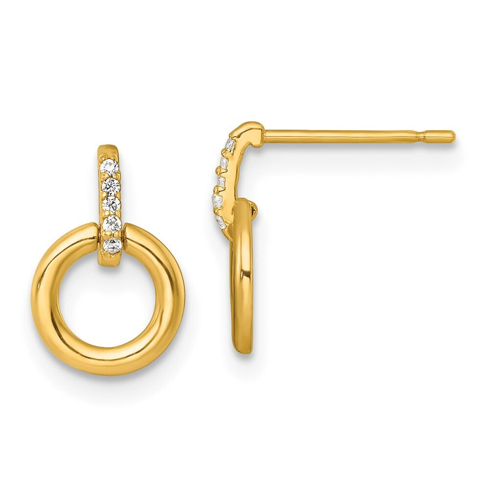 14k Yellow Gold Polished Cubic Zirconia Circle Dangle Earrings Gift for Women