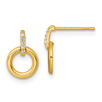 14k Yellow Gold Polished Cubic Zirconia Circle Dangle Earrings Gift for Women