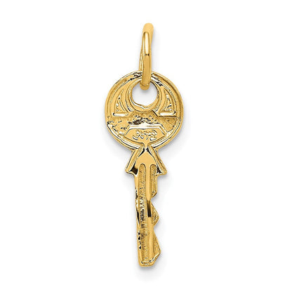 14k Yellow Gold Polished 3D Rounded Top Key Charm Pendant for Women