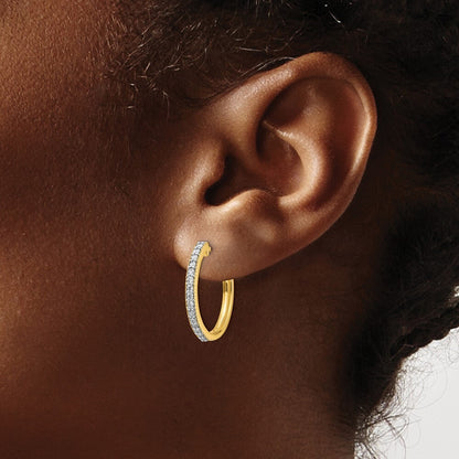 14k Yellow Gold Diamond Milgrain Hinged Hoop Earrings