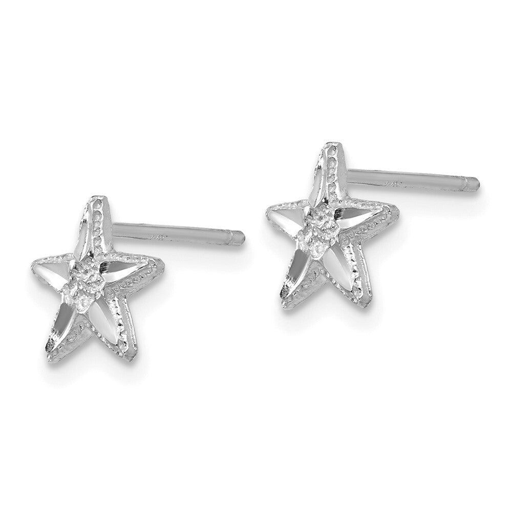 14k White Gold Diamond-cut Starfish Stud Earrings Gift for Women
