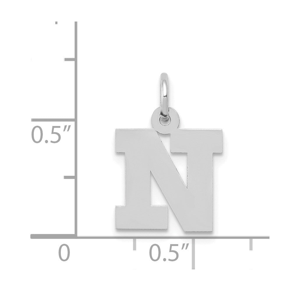 14k White Gold Small Block Letter N Initial Charm Pendant for Women