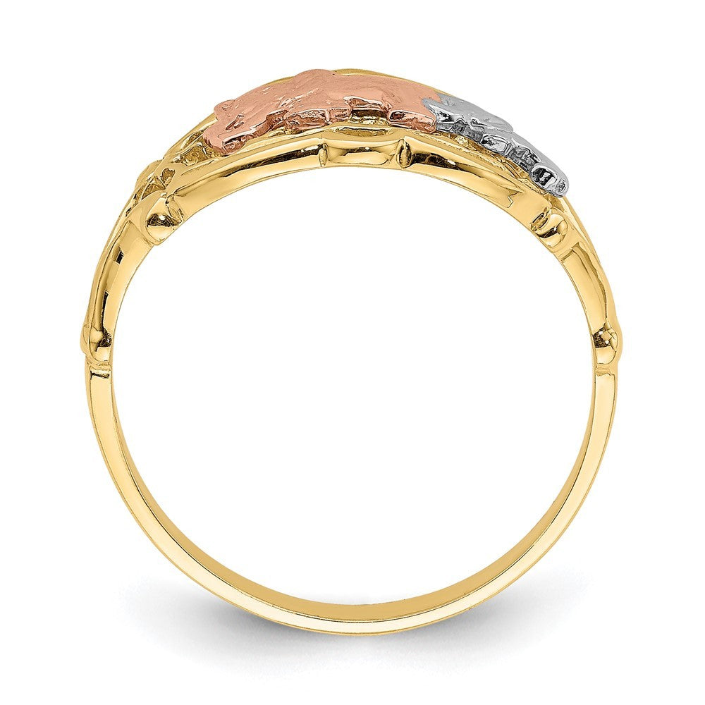 14K Two-tone Gold White RH Two Elephants Ring