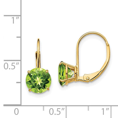14k Yellow Gold 7mm Peridot Leverback Earrings Gift for Women
