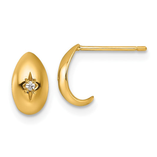 14k Yellow Gold Polished Cubic Zirconia Star J-Hoop Earrings Gift for Women
