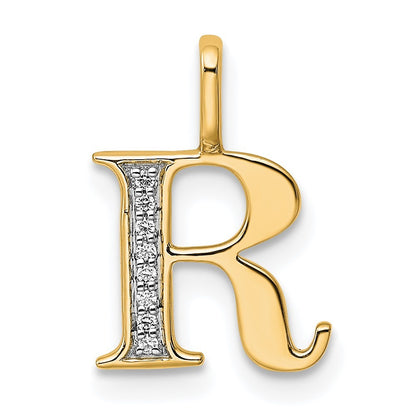 14k Yellow Gold Diamond Letter R Initial Pendant