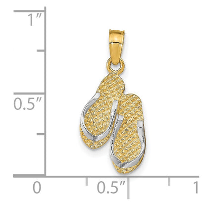 14k Yellow Gold Rhodium 3D HAWAII Double Flip-Flop Pendant for Women