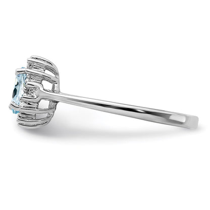 Sterling Silver Rhodium Aquamarine Diamond Ring Size 8