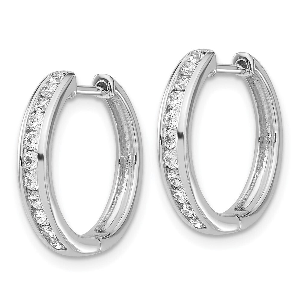 14k White Gold Diamond Hinged Hoop Earrings