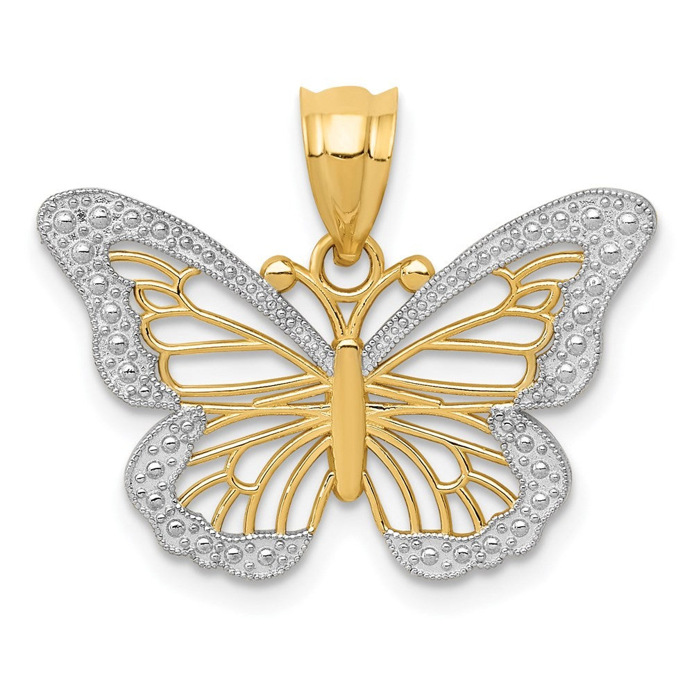 14k Yellow Gold and White Rhodium Butterfly Pendant