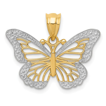 14k Yellow Gold and White Rhodium Butterfly Pendant