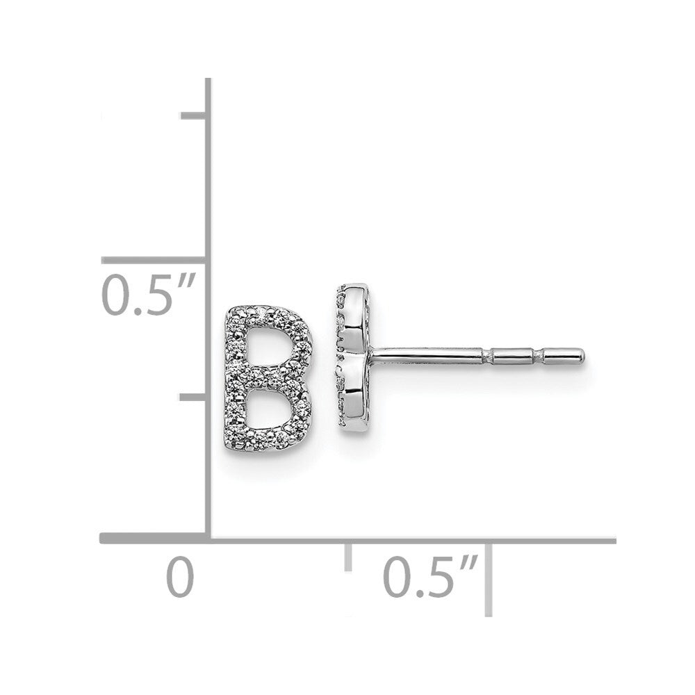 14k White Gold Diamond Initial B Stud Earrings Gift for Women