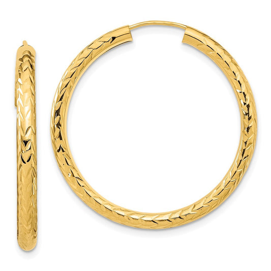 14k Yellow Gold Polished & Diamond-Cut Endless Hoop Earrings